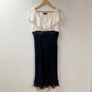 Vtg Y2k Formal Holiday Party Liz Claiborne Midi Tulip Dress SZ 12 Cream Black